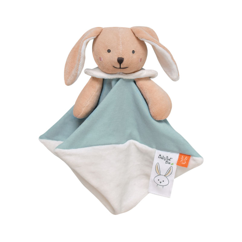 Baby Nat Coton BIO Doudou plat lapin Bleu 25 cm